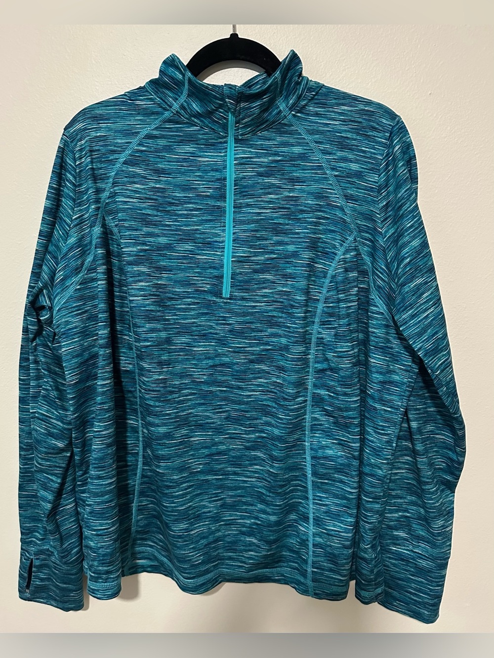 Women’s 2X Xersion multi stripped active wear top w/half zipper.  P2P 26.25”